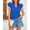imageBTFBM Women Summer Eyelet Tops Dressy Casual V Neck Ruffle Cap Sleeve Cotton Boho Shirts Lace Embroidered Blouses 2025Blue