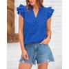 imageBTFBM Women Summer Eyelet Tops Dressy Casual V Neck Ruffle Cap Sleeve Cotton Boho Shirts Lace Embroidered Blouses 2025Blue