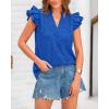 imageBTFBM Women Summer Eyelet Tops Dressy Casual V Neck Ruffle Cap Sleeve Cotton Boho Shirts Lace Embroidered Blouses 2025Blue