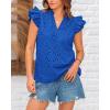imageBTFBM Women Summer Eyelet Tops Dressy Casual V Neck Ruffle Cap Sleeve Cotton Boho Shirts Lace Embroidered Blouses 2025Blue