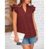 imageBTFBM Women Summer Eyelet Tops Dressy Casual V Neck Ruffle Cap Sleeve Cotton Boho Shirts Lace Embroidered Blouses 2025Brown Red