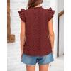 imageBTFBM Women Summer Eyelet Tops Dressy Casual V Neck Ruffle Cap Sleeve Cotton Boho Shirts Lace Embroidered Blouses 2025Brown Red