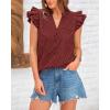 imageBTFBM Women Summer Eyelet Tops Dressy Casual V Neck Ruffle Cap Sleeve Cotton Boho Shirts Lace Embroidered Blouses 2025Brown Red