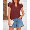 imageBTFBM Women Summer Eyelet Tops Dressy Casual V Neck Ruffle Cap Sleeve Cotton Boho Shirts Lace Embroidered Blouses 2025Brown Red