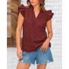 imageBTFBM Women Summer Eyelet Tops Dressy Casual V Neck Ruffle Cap Sleeve Cotton Boho Shirts Lace Embroidered Blouses 2025Brown Red