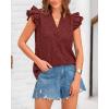 imageBTFBM Women Summer Eyelet Tops Dressy Casual V Neck Ruffle Cap Sleeve Cotton Boho Shirts Lace Embroidered Blouses 2025Brown Red