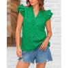 imageBTFBM Women Summer Eyelet Tops Dressy Casual V Neck Ruffle Cap Sleeve Cotton Boho Shirts Lace Embroidered Blouses 2025Green