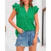 imageBTFBM Women Summer Eyelet Tops Dressy Casual V Neck Ruffle Cap Sleeve Cotton Boho Shirts Lace Embroidered Blouses 2025Green