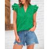 imageBTFBM Women Summer Eyelet Tops Dressy Casual V Neck Ruffle Cap Sleeve Cotton Boho Shirts Lace Embroidered Blouses 2025Green