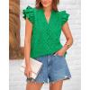 imageBTFBM Women Summer Eyelet Tops Dressy Casual V Neck Ruffle Cap Sleeve Cotton Boho Shirts Lace Embroidered Blouses 2025Green