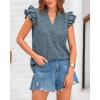 imageBTFBM Women Summer Eyelet Tops Dressy Casual V Neck Ruffle Cap Sleeve Cotton Boho Shirts Lace Embroidered Blouses 2025Grey Blue