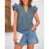 imageBTFBM Women Summer Eyelet Tops Dressy Casual V Neck Ruffle Cap Sleeve Cotton Boho Shirts Lace Embroidered Blouses 2025Grey Blue