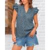 imageBTFBM Women Summer Eyelet Tops Dressy Casual V Neck Ruffle Cap Sleeve Cotton Boho Shirts Lace Embroidered Blouses 2025Grey Blue