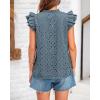 imageBTFBM Women Summer Eyelet Tops Dressy Casual V Neck Ruffle Cap Sleeve Cotton Boho Shirts Lace Embroidered Blouses 2025Grey Blue