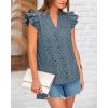 imageBTFBM Women Summer Eyelet Tops Dressy Casual V Neck Ruffle Cap Sleeve Cotton Boho Shirts Lace Embroidered Blouses 2025Grey Blue