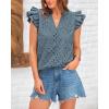 imageBTFBM Women Summer Eyelet Tops Dressy Casual V Neck Ruffle Cap Sleeve Cotton Boho Shirts Lace Embroidered Blouses 2025Grey Blue