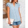 imageBTFBM Women Summer Eyelet Tops Dressy Casual V Neck Ruffle Cap Sleeve Cotton Boho Shirts Lace Embroidered Blouses 2025Light Blue