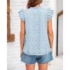 imageBTFBM Women Summer Eyelet Tops Dressy Casual V Neck Ruffle Cap Sleeve Cotton Boho Shirts Lace Embroidered Blouses 2025Light Blue