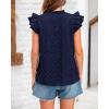 imageBTFBM Women Summer Eyelet Tops Dressy Casual V Neck Ruffle Cap Sleeve Cotton Boho Shirts Lace Embroidered Blouses 2025Navy