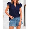 imageBTFBM Women Summer Eyelet Tops Dressy Casual V Neck Ruffle Cap Sleeve Cotton Boho Shirts Lace Embroidered Blouses 2025Navy