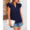 imageBTFBM Women Summer Eyelet Tops Dressy Casual V Neck Ruffle Cap Sleeve Cotton Boho Shirts Lace Embroidered Blouses 2025Navy