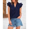 imageBTFBM Women Summer Eyelet Tops Dressy Casual V Neck Ruffle Cap Sleeve Cotton Boho Shirts Lace Embroidered Blouses 2025Navy
