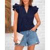 imageBTFBM Women Summer Eyelet Tops Dressy Casual V Neck Ruffle Cap Sleeve Cotton Boho Shirts Lace Embroidered Blouses 2025Navy