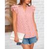 imageBTFBM Women Summer Eyelet Tops Dressy Casual V Neck Ruffle Cap Sleeve Cotton Boho Shirts Lace Embroidered Blouses 2025Pink