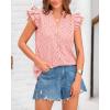 imageBTFBM Women Summer Eyelet Tops Dressy Casual V Neck Ruffle Cap Sleeve Cotton Boho Shirts Lace Embroidered Blouses 2025Pink