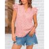 imageBTFBM Women Summer Eyelet Tops Dressy Casual V Neck Ruffle Cap Sleeve Cotton Boho Shirts Lace Embroidered Blouses 2025Pink