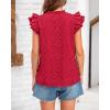 imageBTFBM Women Summer Eyelet Tops Dressy Casual V Neck Ruffle Cap Sleeve Cotton Boho Shirts Lace Embroidered Blouses 2025Red