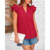 imageBTFBM Women Summer Eyelet Tops Dressy Casual V Neck Ruffle Cap Sleeve Cotton Boho Shirts Lace Embroidered Blouses 2025Red