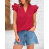imageBTFBM Women Summer Eyelet Tops Dressy Casual V Neck Ruffle Cap Sleeve Cotton Boho Shirts Lace Embroidered Blouses 2025Red