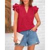 imageBTFBM Women Summer Eyelet Tops Dressy Casual V Neck Ruffle Cap Sleeve Cotton Boho Shirts Lace Embroidered Blouses 2025Red