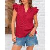 imageBTFBM Women Summer Eyelet Tops Dressy Casual V Neck Ruffle Cap Sleeve Cotton Boho Shirts Lace Embroidered Blouses 2025Red