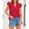 imageBTFBM Women Summer Eyelet Tops Dressy Casual V Neck Ruffle Cap Sleeve Cotton Boho Shirts Lace Embroidered Blouses 2025Red