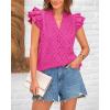 imageBTFBM Women Summer Eyelet Tops Dressy Casual V Neck Ruffle Cap Sleeve Cotton Boho Shirts Lace Embroidered Blouses 2025Rose Red