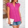 imageBTFBM Women Summer Eyelet Tops Dressy Casual V Neck Ruffle Cap Sleeve Cotton Boho Shirts Lace Embroidered Blouses 2025Rose Red
