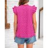 imageBTFBM Women Summer Eyelet Tops Dressy Casual V Neck Ruffle Cap Sleeve Cotton Boho Shirts Lace Embroidered Blouses 2025Rose Red