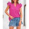 imageBTFBM Women Summer Eyelet Tops Dressy Casual V Neck Ruffle Cap Sleeve Cotton Boho Shirts Lace Embroidered Blouses 2025Rose Red