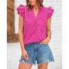 imageBTFBM Women Summer Eyelet Tops Dressy Casual V Neck Ruffle Cap Sleeve Cotton Boho Shirts Lace Embroidered Blouses 2025Rose Red