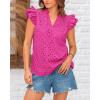 imageBTFBM Women Summer Eyelet Tops Dressy Casual V Neck Ruffle Cap Sleeve Cotton Boho Shirts Lace Embroidered Blouses 2025Rose Red