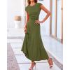 imageBTFBM Women Two Piece Skirt Set Summer 2025 Casual Vacation Crew Neck Short Sleeve Cropped Top Elastic Waist Midi SkirtsSolid Army Green