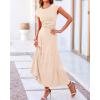 imageBTFBM Women Two Piece Skirt Set Summer 2025 Casual Vacation Crew Neck Short Sleeve Cropped Top Elastic Waist Midi SkirtsSolid Beige