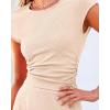 imageBTFBM Women Two Piece Skirt Set Summer 2025 Casual Vacation Crew Neck Short Sleeve Cropped Top Elastic Waist Midi SkirtsSolid Beige