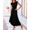 imageBTFBM Women Two Piece Skirt Set Summer 2025 Casual Vacation Crew Neck Short Sleeve Cropped Top Elastic Waist Midi SkirtsSolid Black