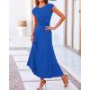imageBTFBM Women Two Piece Skirt Set Summer 2025 Casual Vacation Crew Neck Short Sleeve Cropped Top Elastic Waist Midi SkirtsSolid Blue