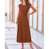 imageBTFBM Women Two Piece Skirt Set Summer 2025 Casual Vacation Crew Neck Short Sleeve Cropped Top Elastic Waist Midi SkirtsSolid Dark Brown