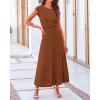 imageBTFBM Women Two Piece Skirt Set Summer 2025 Casual Vacation Crew Neck Short Sleeve Cropped Top Elastic Waist Midi SkirtsSolid Dark Brown