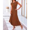 imageBTFBM Women Two Piece Skirt Set Summer 2025 Casual Vacation Crew Neck Short Sleeve Cropped Top Elastic Waist Midi SkirtsSolid Dark Brown